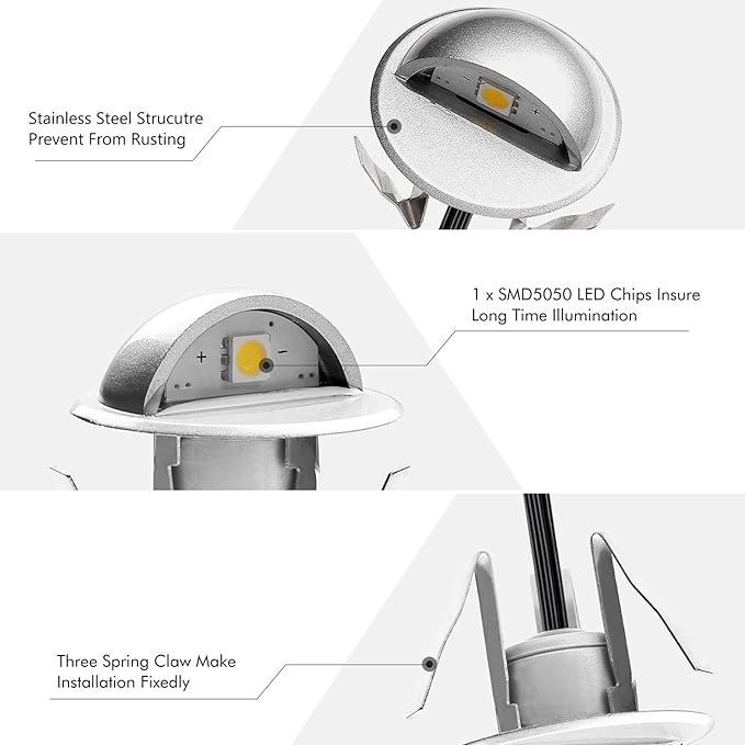 LED Stair Light Low Voltage Waterproof IP65 Outdoor 1-2/5" Recessed Wood LED Deck Lighting Yard Garden Patio Step Landscape Pathway Decor Lamp(1pcs,Cool White)