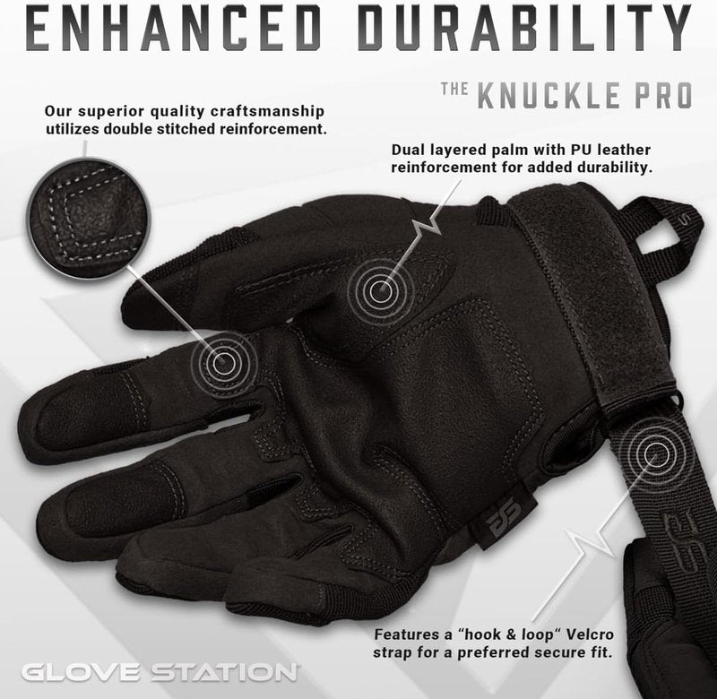 Touchscreen Utility Gloves for Men - Hard Knuckle Protection for Motorcycle, Airsoft & Outdoor Work | Black, Large