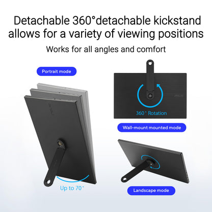 ASUS ZenScreen 16” Portable USB Monitor (MB169CK) - Full HD, IPS, Dual USB-C, Mini-HDMI, Eye Care, Flicker Free, Blue Light Filter, Anti-Glare Surface, 360° Kickstand, 3 yr Warranty