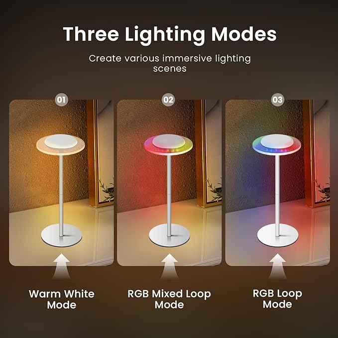 LOFTEK Cordless Table Lamps Set of 2, Rechargeable Table Lamp, Up to 55 Hrs Ultra-Long Battery Life, Eye-Friendly, Touch Dimming, Portable Wireless Ambient Lighting (Pure White, 2 Pack)