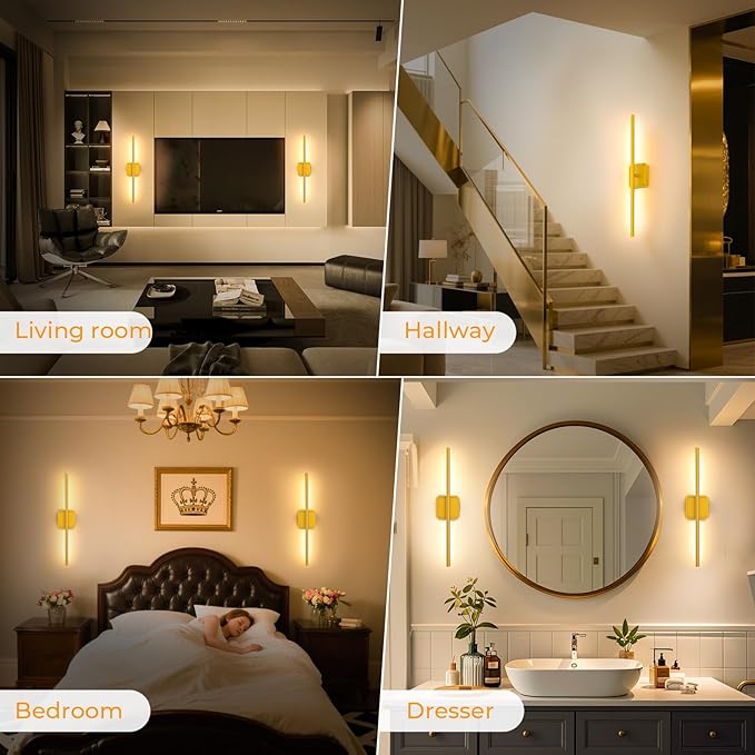 10000mAh Battery Operated Wall Sconce Detachable, Wireless Wall Lamp 3000-6500K Dimmable, Modern Rechargeable Wall Light for Bedroom, Living Room, 28.3" Gold (1 Pack)