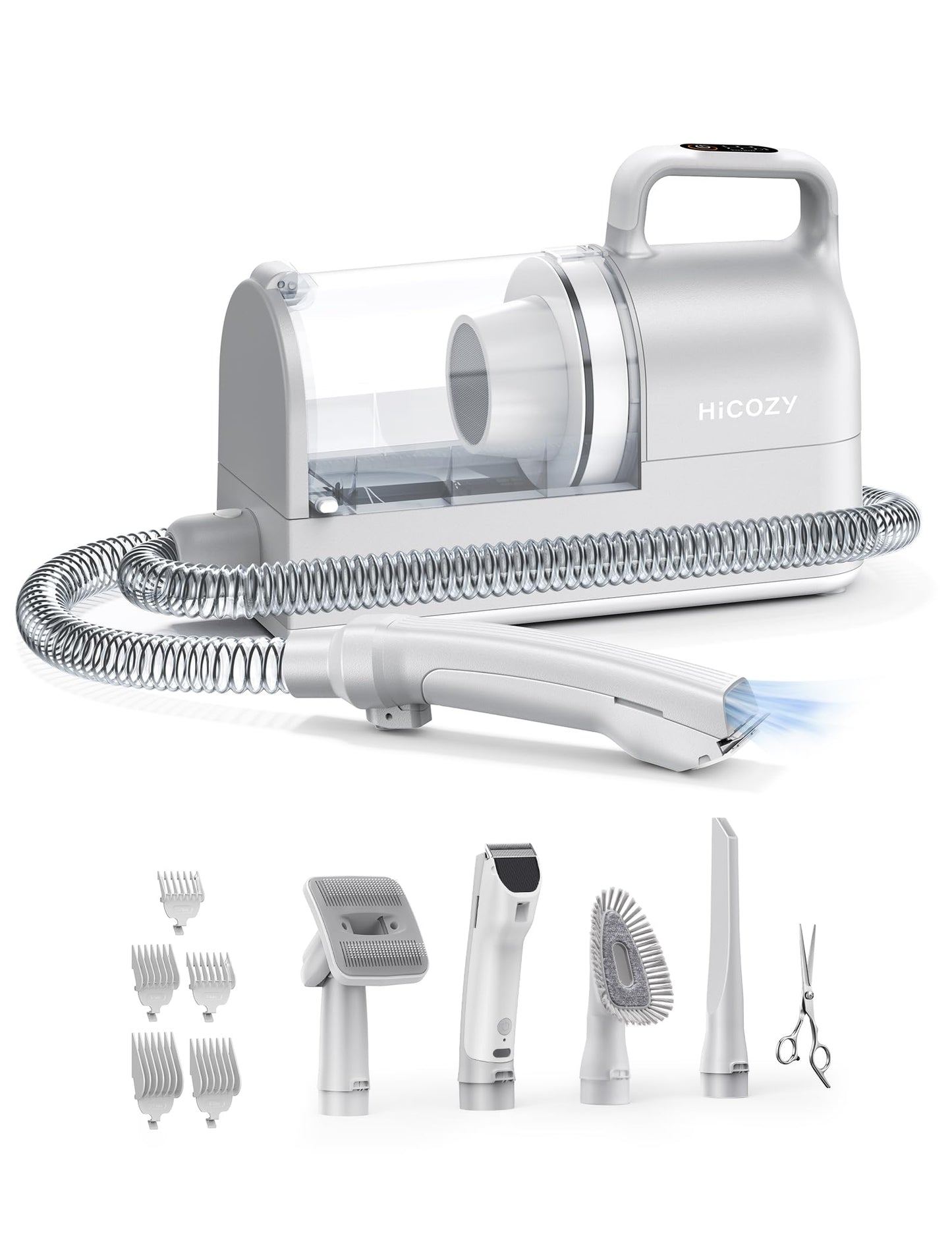 Hicozy S1+ Dog Grooming Vacuum, 12000Pa Minimum 50dB Quiet Dog Vacuum for Shedding Grooming with 2L Dust Cup, 6 Professional Pet Accessories with Clippers, Gray