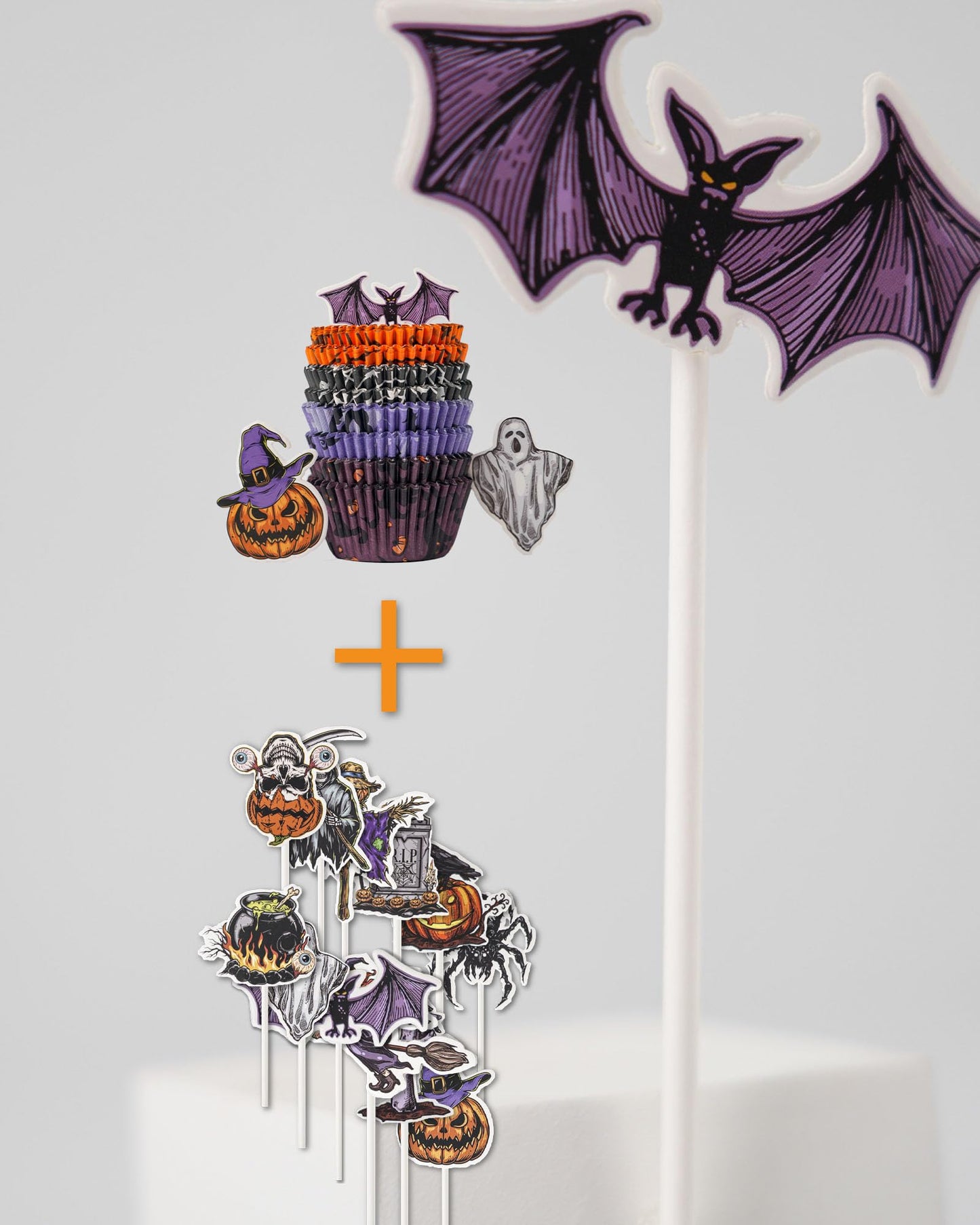 Bake Choice 200 Pcs Cupcake Liners with 12 Pcs Toppers, Standard Size Cupcake Liners for Baking, Halloween Baking Supplies