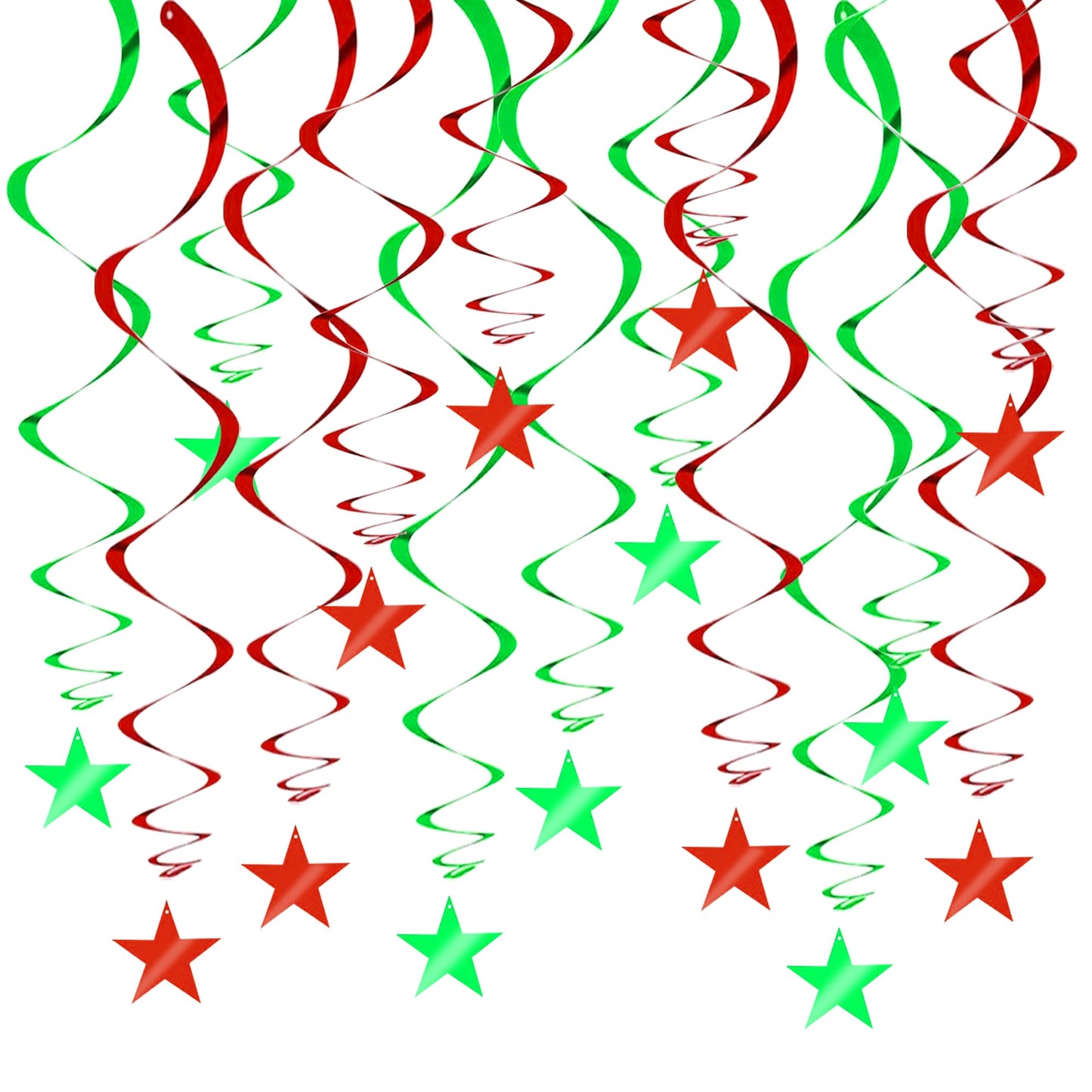 BEISHIDA Red Green Star Hanging Swirl Christmas Decorations Ceiling Hanging Party Supplies for Christmas Birthday Wedding Decorations, Pack of 15