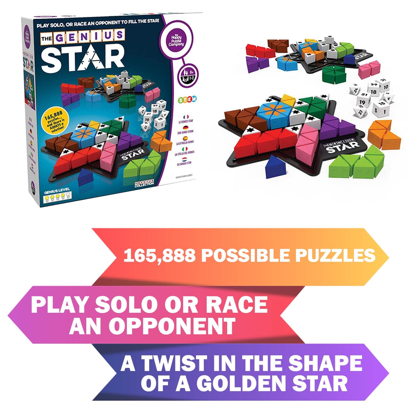 The Happy Puzzle Company The Genius Star Game - 165,000+ Puzzle Challenges for a Fun Family Board Game Night - Logic Puzzles STEM Educational Learning Resources - Smart Games for Kids & Adults Ages 8+