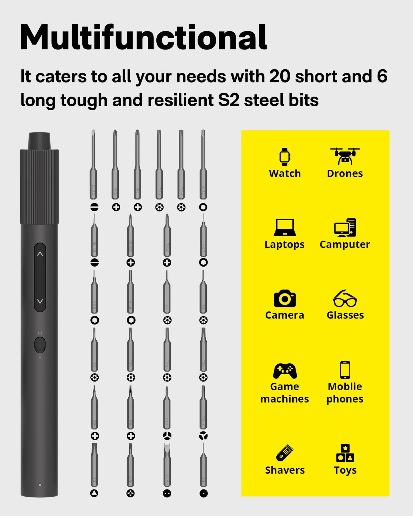 HOTO Electric Precision Screwdriver Set, 48 in 1 Electronics Tool Kit, Magnetic Bits & Box, LED Light & 2 Torque Settings, Mini Screwdriver Set for Eyeglasses, Watches, Phones, Laptops, Cameras Repair