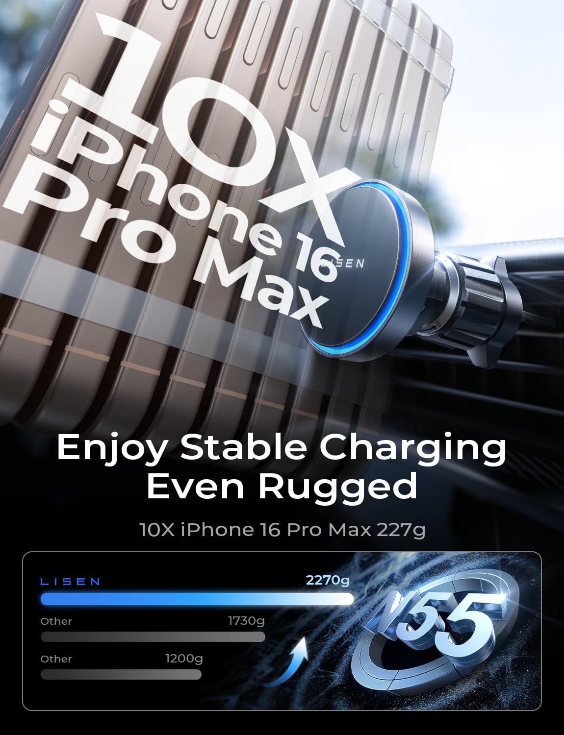 LISEN for Magsafe Car Mount Charger [15W Top Charge] Magnetic Car Phone Holder for iPhone 17 Pro Max Wireless Charger Magsafe Phone Holder For iPhone 17 Pro Max Air 16 15 14 13 12 Magsafe Accessories