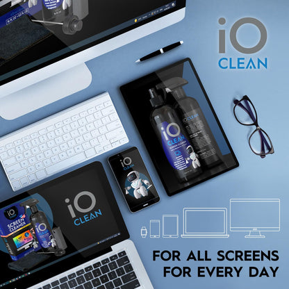 iO Clean Screen Cleaner Spray (16oz - 473ml) Best Large Cleaning Kit for LCD LED OLED TV, Smartphone, iPad, Laptop, Touchscreen, Computer Monitor, Other Electronic Devices, Microfiber Cloth Wipes