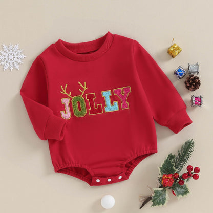 FOCUSNORM Baby Girl Christmas Outfit Christmas Long Sleeve Romper Toddler Sweater Romper My First Christmas Baby Girl Outfit (Red K, 0-3 Months)