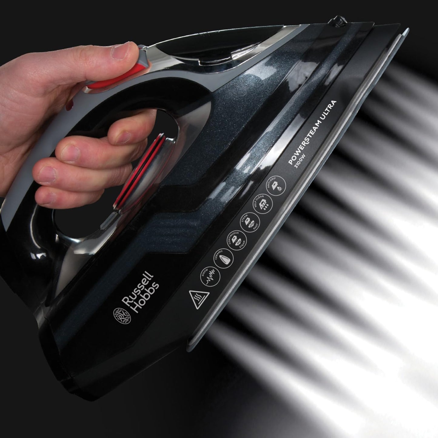 Russell Hobbs Steam Iron [3100W, 210 g/min extra steam boost, 70 g/min steam] Power Steam (350ml, ceramic soleplate, self-cleaning & spray water function, anti-limescale, drip stop) 20630