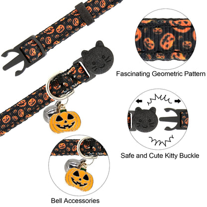 Giecooh 2 Pack Cat Collar Breakaway with Bells, Adjustable Cute Tribal Pattern Kitten Safety Collars for Boys & Girls, Purple + Black