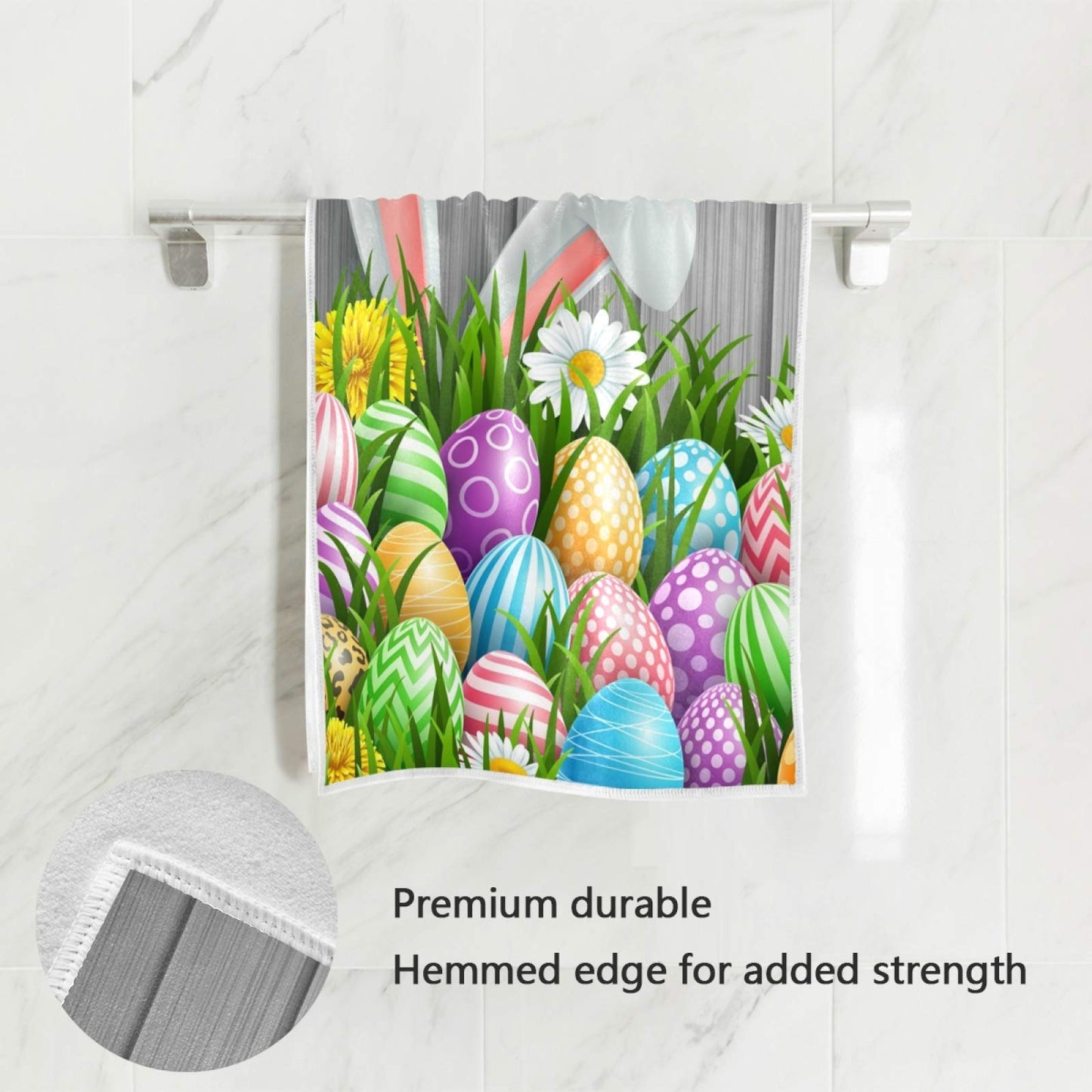 senya Easter Towels, Easter Bunny Ears Flowers Wood Highly Absorbent Hand Towels for Bathroom