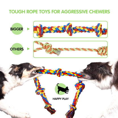 SHARLOVY Large Tough Chew Toys for Aggressive Chewers Large Breed,Heavy Duty Dental Rope Toys Kit for Medium Dogs,5 Knots Indestructible Cotton Puppy Teething Chew Tug Toy (9 pack)
