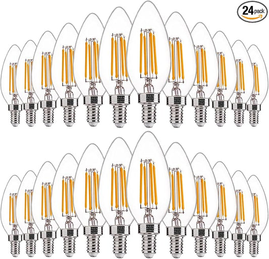 FLSNT 40W Equivalent LED Candelabra Bulbs, Dimmable LED Chandelier Bulbs, E12 Base, 450LM, 82 High CRI, 24 Pack, 2700K Soft White UL,CA65 Listed.