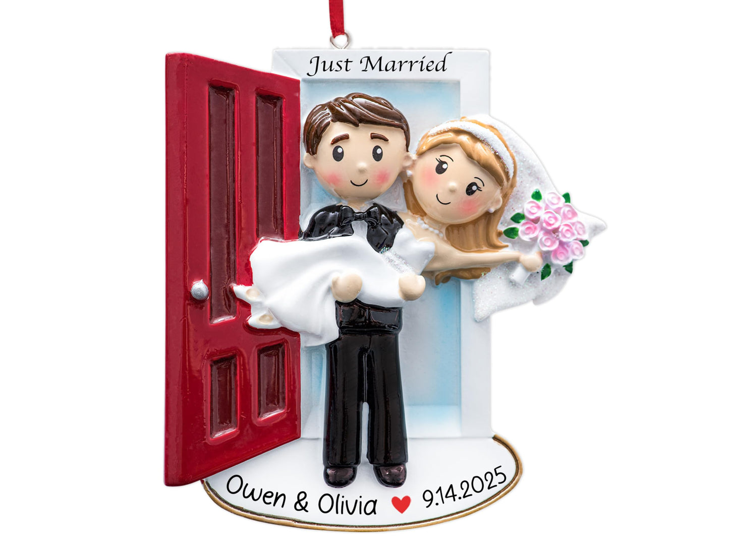 UniqXmas Personalized Our First Christmas Married Ornament 2025 | Customized Wedding Couple Threshold, Groom Carrying Bride for Xmas Tree | Just Married Newlyweds Marriage Keepsake | Custom Name Year