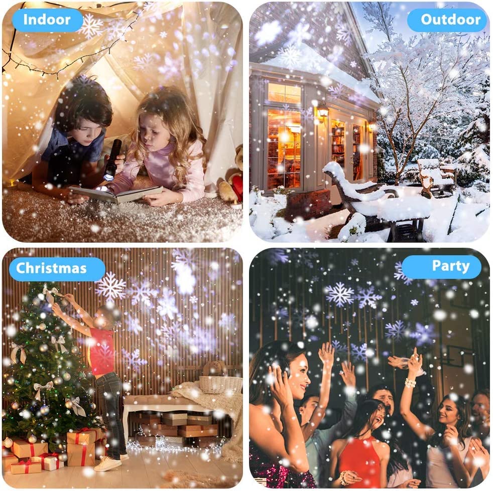 Christmas Snow Projector Lights, Dynamic Rotating Snowflake Projection Light Outdoor, IP65 LED Snow Spotlight Lightning for Halloween Xmas New Year Party Wedding Holiday Garden (Black)