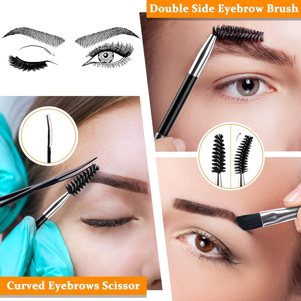 TsMADDTs 6 PCS Tweezers Set for Women, Eyebrow Tweezers with Curved Scissor for Ingrown Hair, Hair Plucking Daily Beauty Tools with Leather Travel Case