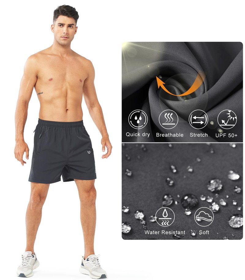NORTHYARD Men's Athletic Running Shorts Gym Workout 7"/9"/5" Quick Dry Lightweight Sports Basketball Tennis 3 Zipper Pockets DARKGREY-5inch S