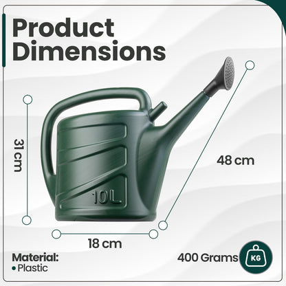 Hardys 10L Green Rose Watering Can - Outdoor & Indoor Watering Can with Detachable Sprinkler Rose Head, Long Spout Water Can for Houseplant & Garden Plants