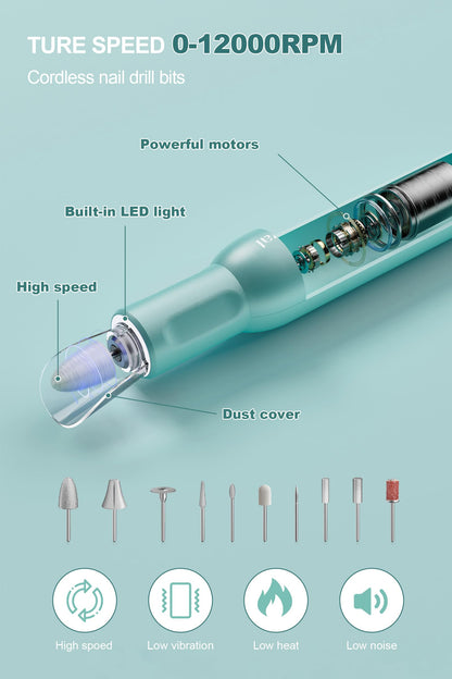 Electric Nail Drill Professional, 45000RPM Cordless Electric Nail File for Acrylic Gel Nails, Professional Nail Drill Manicure Pedicure Polishing Shape Tools for Home Salon