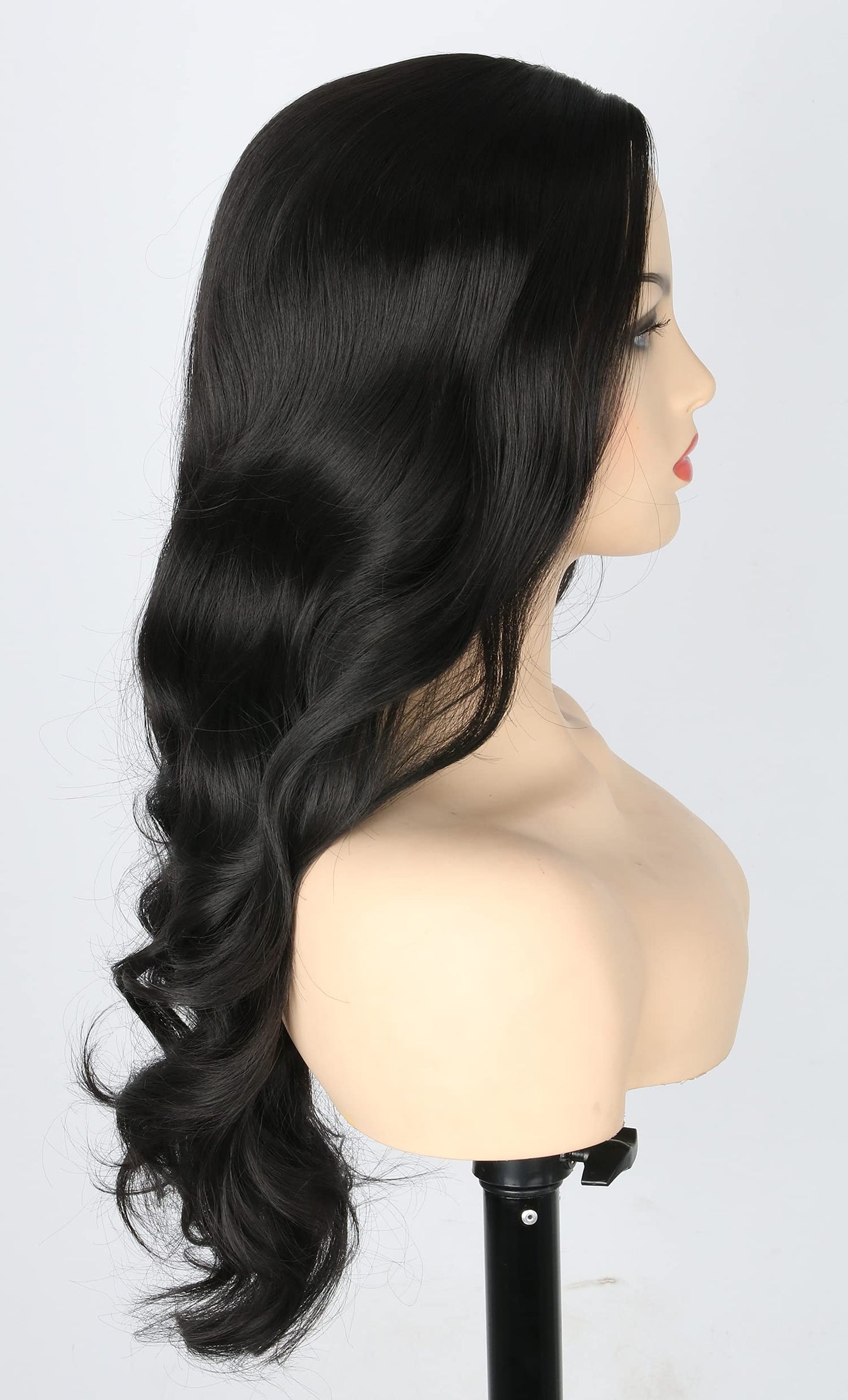 Topcosplay Black Wigs for Women Long Wavy Middle Part Full Wigs Halloween Cosplay Synthetic Wig