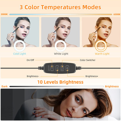 5" Desk Ring Light with Stand, LED Ring Light for Laptop Monitor, Video Conference Lighting, Zoom Meeting Light for Video Calls Selfie Makeup PC Webcam, Phone Holder with Continuous Output Lighting
