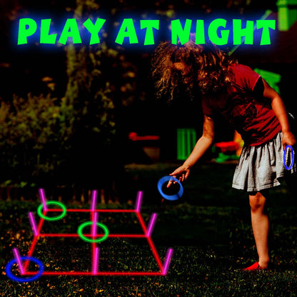 Ring Toss Games Glowing 3-in-1 Tic Tac Toe Game Indoor/Outdoor Games for Adults and Family - Fun Camping, Backyard Toys, Carnival Games or Dorm Room Game, Sticker with Content