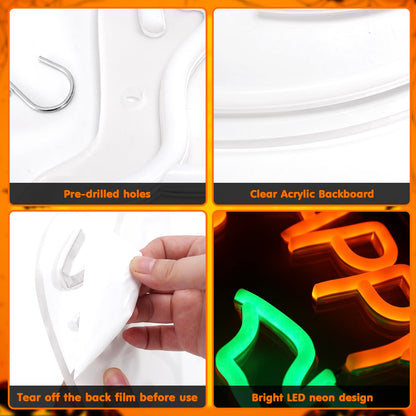 Qmetalart Halloween Neon Sign Happy Halloween Sign Wall Decor LED Sign Neon Lights for Bedroom Living Room Bar Office USB Powered Light Up Sign Hanging LED Light for Halloween Decor Holiday Party Gift