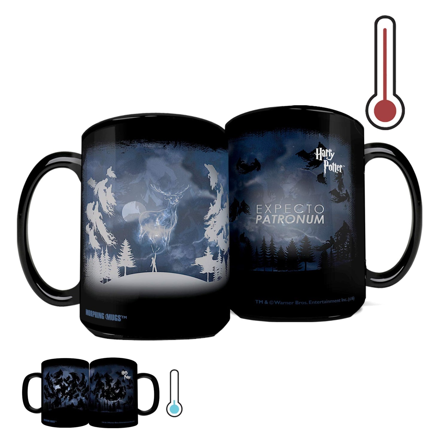 Morphing Mugs Harry Potter - Expecto Patronum Spell – 16 oz Large Ceramic Heat Sensitive Clue Mug – Full image revealed when HOT liquid is added