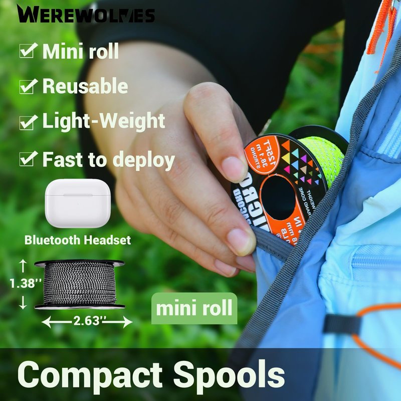 WEREWOLVES 1.18mm Micro Paracord – 125ft (38m) Lightweight Survival Cord,Thin Braided Rope for Survival Bracelets, DIY Crafts, Camping, Fishing, Wind Chime Replacement (Zebra Stripes, 125 ft)