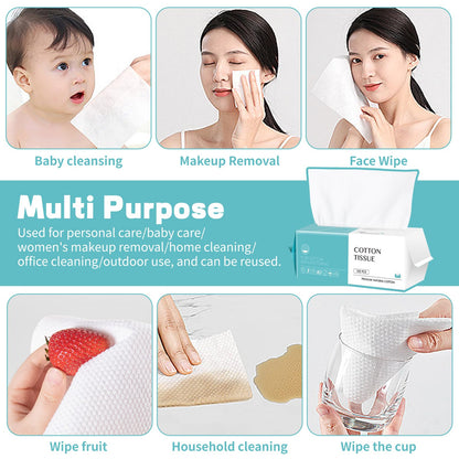 Disposable Face Towel 100 Count, Soft Cotton Facial Dry Wipes, Multi-Purpose for Skin Care, Makeup Remover, Face Wipes and Facial Cleansing