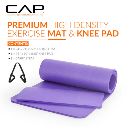 CAP Barbell 1/2-Inch High Density Exercise Yoga Mat with Strap | Multiple Options
