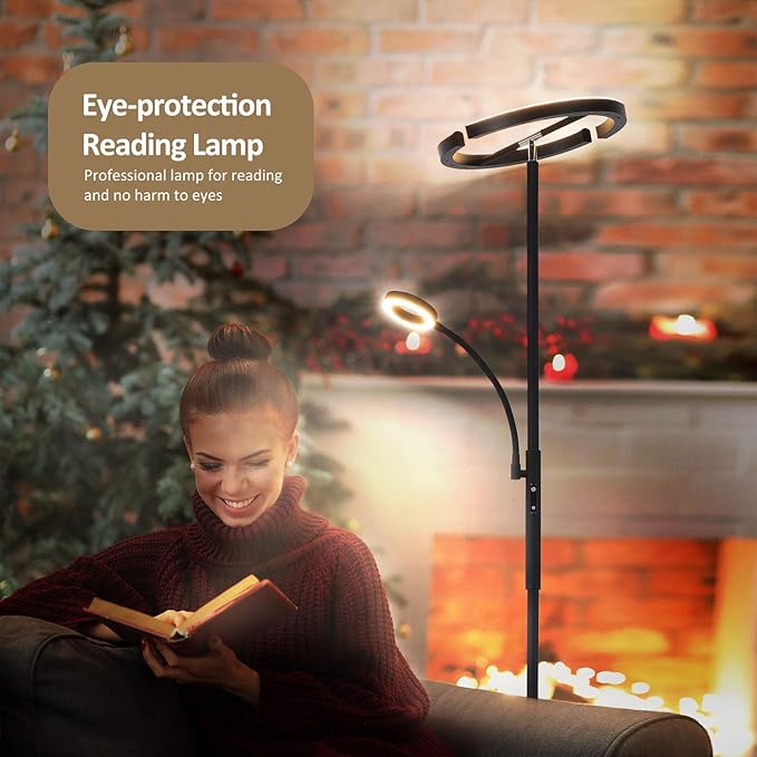 FIMEI Split Floor Lamp Modern LED Rotatable Floor Lamp with Reading Light, Eye-Protection Reading Standing Lamp with Stepless Dimming and 3000K-6000K Color, Separately Rotatable Design, Black