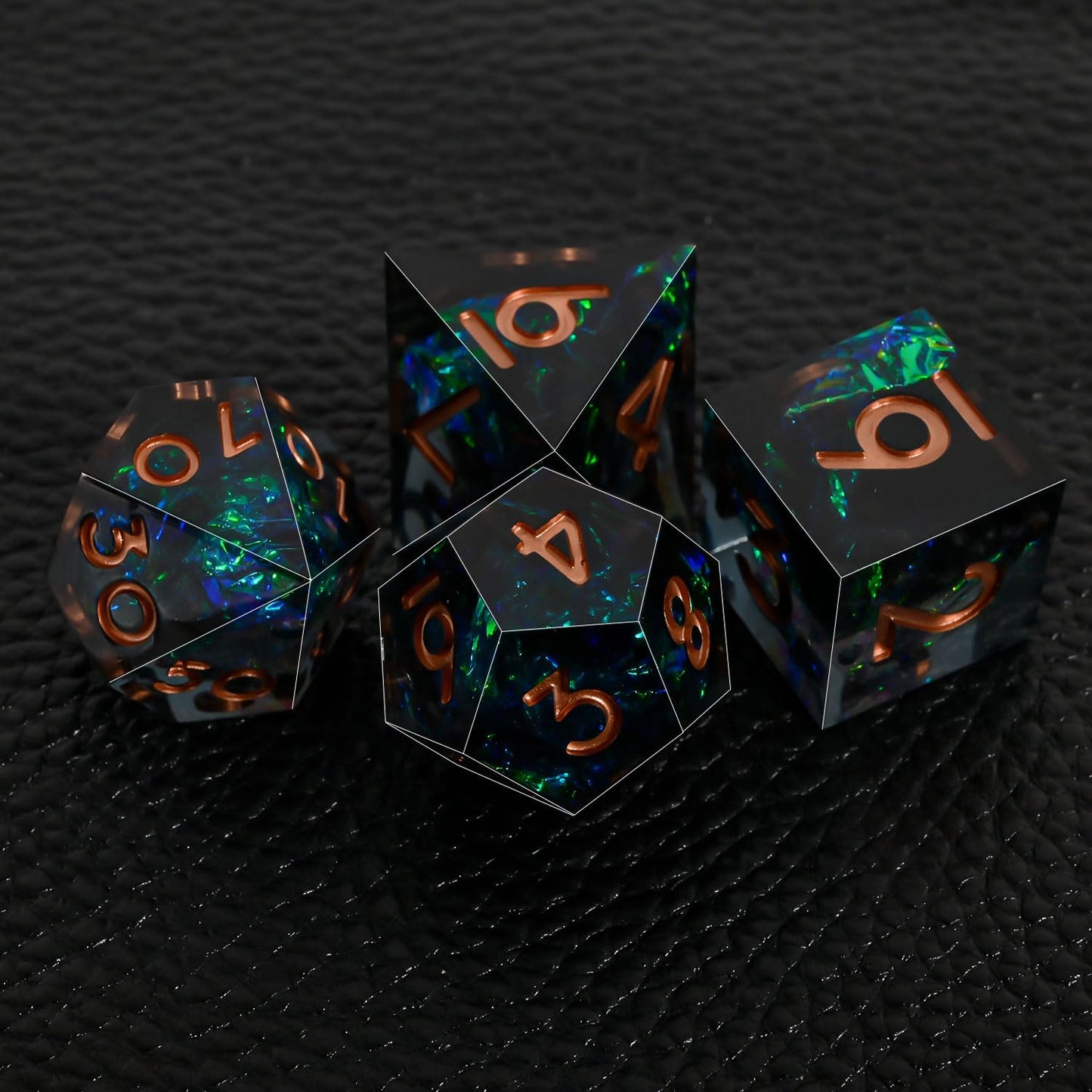 DND Dice Set Sharp Edge Dice Set 7 Piece DND polyhedral Dice Numbers with Gold Leaf Exquisite Tin Box Packaging,Ideal for Dungeons & Dragons RPG and Board Games (Black Copper Lettering)