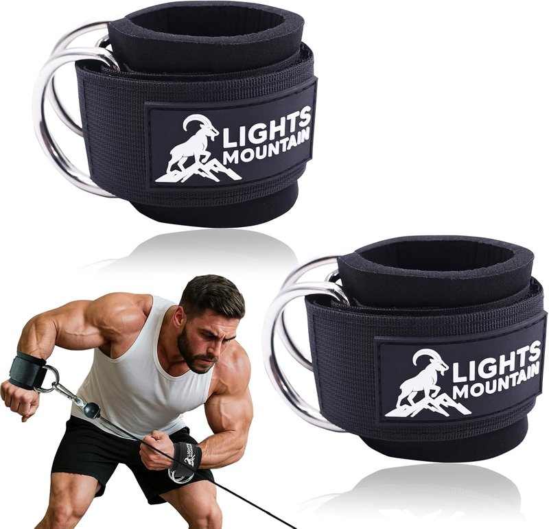 Adjustable Wrist Cuffs for Cable Machine Attachments - Padded Straps with Dual D-Rings for Forearm & Arm Training