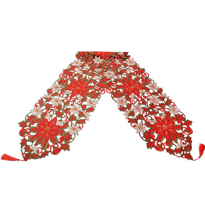 Simhomsen Large Embroidered Christmas Holiday Red Poinsettia Table Runners 13 × 120 Inch