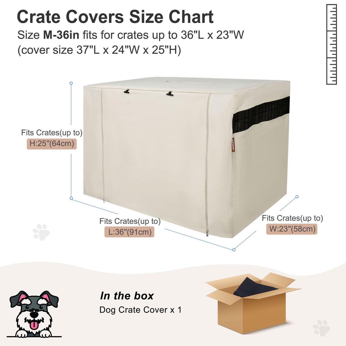 HiCaptain Polyester Dog Crate Cover - Durable Windproof Pet Kennel Cover for Wire Crate Indoor Outdoor Protection (36 inches, Light Tan)