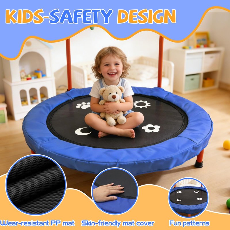 ACWARM HOME 36" Trampoline for Kids - ASTM Certified Foldable Toddler Trampoline Indoor/Outdoor, Mini Rebounder with Foam Handle, Safe Quiet Stable, Easy to Assemble, Gift for Kids
