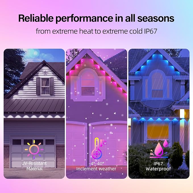 50FT Permanent Outdoor RGB Lights with IP67 Waterproof, Smart Outdoor String Lights Remote Control, Eaves Lights with App, Daily and Accent Lighting for Halloween,Christmas Holiday Decor