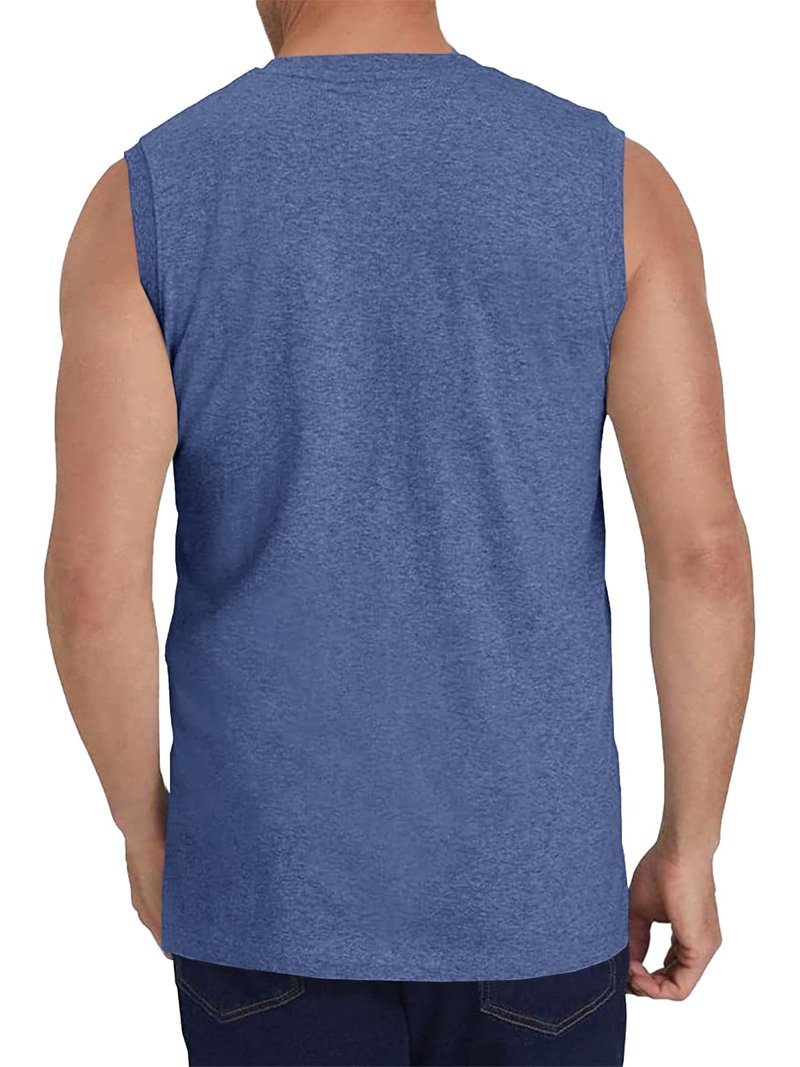 Wihion Men's Sleeveless Gym Tank Tops with Pocket Workout Bodybuilding Muscle T Shirts Blue