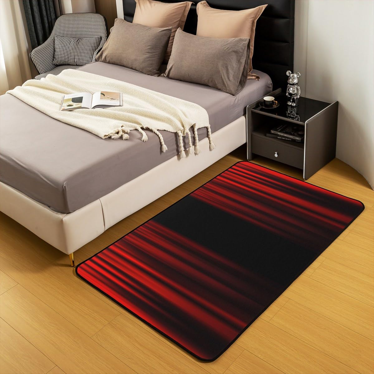 jejeloiu Ombre Red Black Living Room Rugs Area Rug 3x5 Geometric Stripe Accent Rug Set for Modern Art Indoor Floor Mat Non-Slip Ombre Effects Abstract Art Non Slip Area Runner Rug