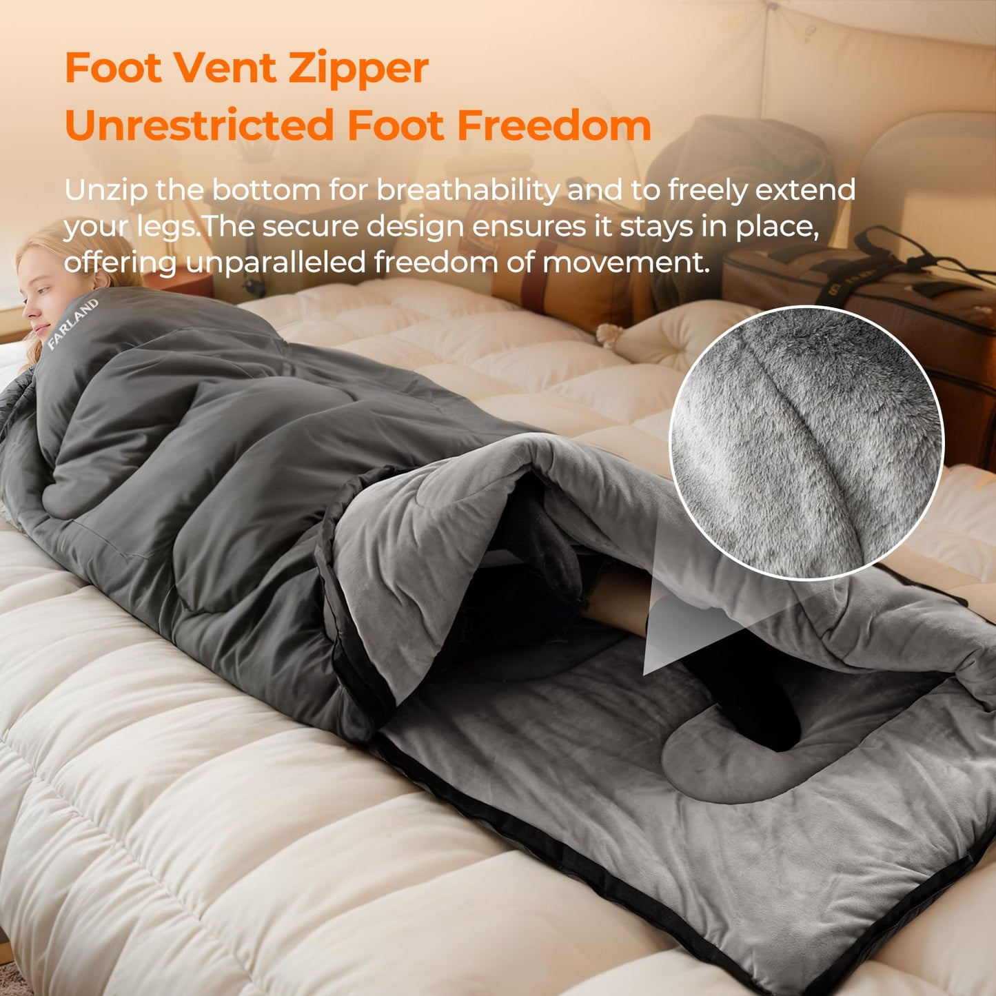 FARLAND Sleeping Bag for Adults, Cold Weather & Warm Plush Fleece-Lined Interior - Portable Waterproof Windproof with Compression Sack for Camping Hiking Traveling Indoor & Outdoor