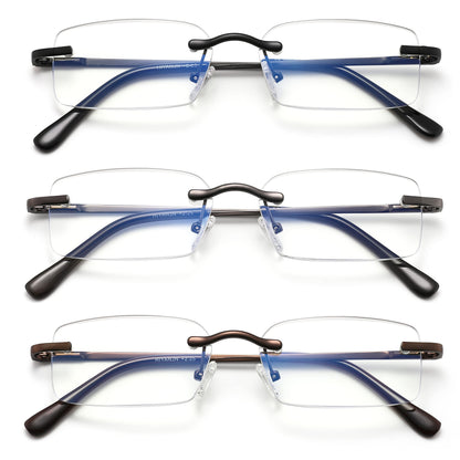 HIYANJN Frameless Reading Glasses Blue Light Blocking Rimless Computer Reader For men Lightweight Eyeglasses(3-Pack,2.25
