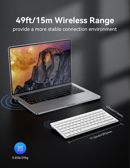 TECKNET 2.4G Wireless Keyboard, Small Keyboards with Media Hotkeys, Ultra Slim Compact Wireless Keyboard, 12-Month Battery Life, Compatible with PC, Desktop, Laptop, Smart TV - White
