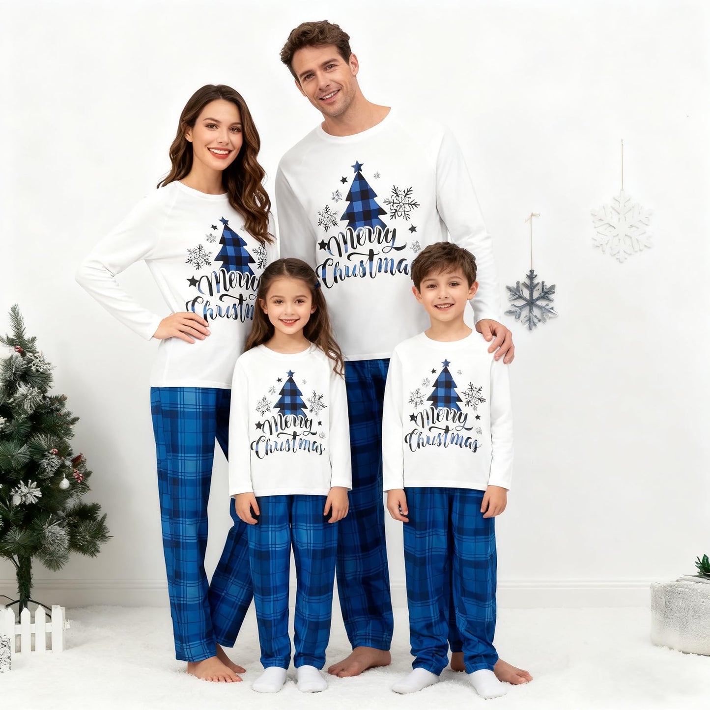 Awoscut Christmas Family Matching Pajamas Sets Christmas PJ's Letter Print Top and Plaid Pants Jammies Sleepwear (#b-7, Dog, M)