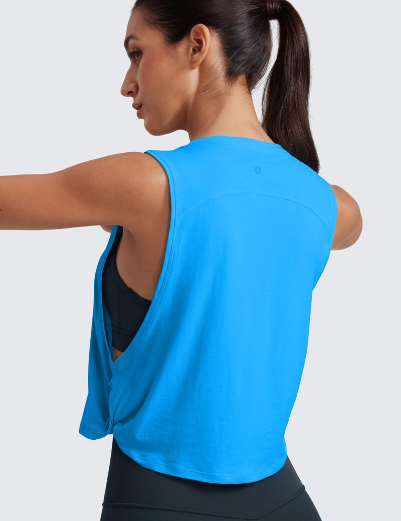 CRZ YOGA Pima Cotton Large Armhole Tank Tops for Women - Workout Sport Athletic Yoga Running Gym Loose Crop Sleeveless Shirts Madagascar Blue X-Large