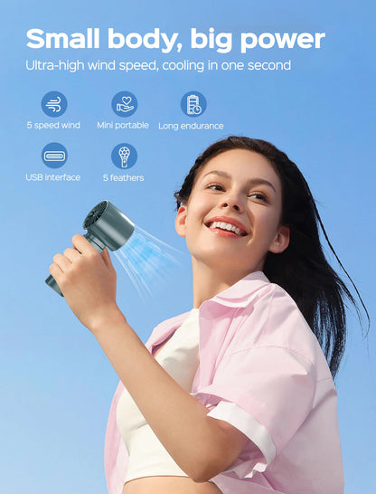 ERABAY Portable Handheld Fan, High Speed Cooling, 5 Speeds Adjustable, 4000mAh USB Rechargeable Mini Personal Hand Fan With Digital Display,Gifts for Women Men Travel/Camping/Outdoor-Dark Blue