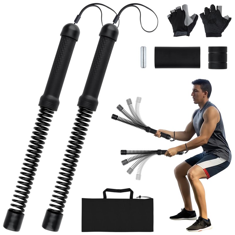 Ropeless Battle Ropes for Home Gym with Non-Slip Gloves, 2Pcs Portable Cordless Home Gym Equipment，Weighted Ropeless Battle Ropes for HIIT Workouts, Cardio, Muscle Training (Black)