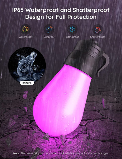 Govee Smart Outdoor String Lights H7015, 48ft RGBIC Outdoor Lights with 15 Dimmable LED Bulbs, IP65 Waterproof, Color Changing Warm White Lights with 47 Scene Modes for Patio, Backyard, App Control