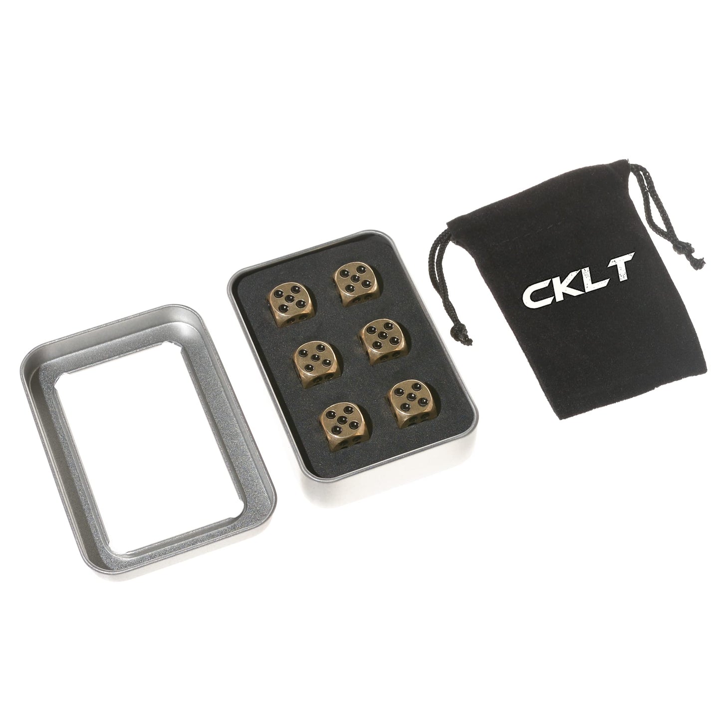 6 Sided Metal Brass Dice with Black Pips, Tables Board Game Dice, 6pcs Solid Gift Brass Dice, Tabletop Games Set for Poker Party Playing Games